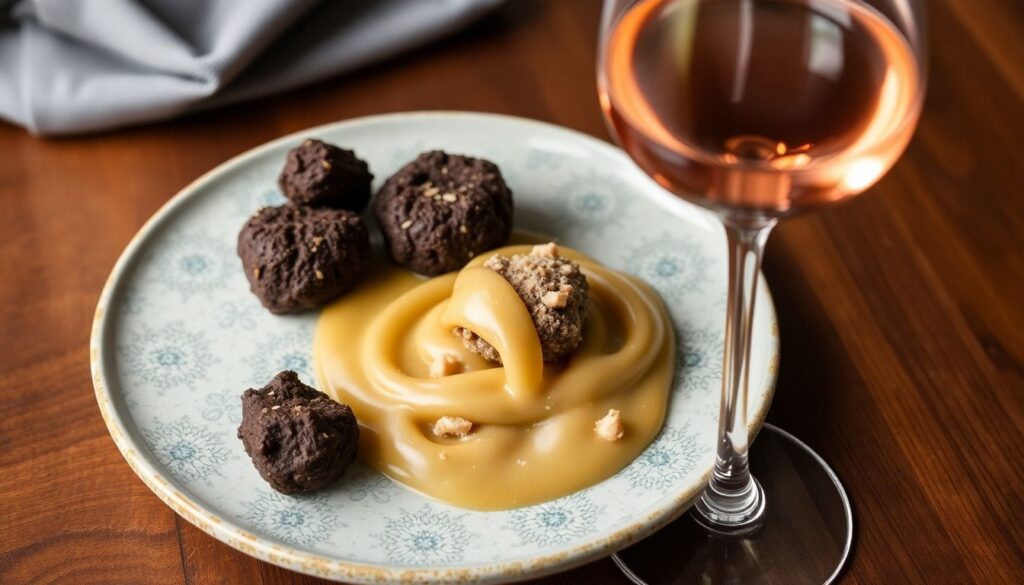 трюфели и розовое вино - иллюстрация