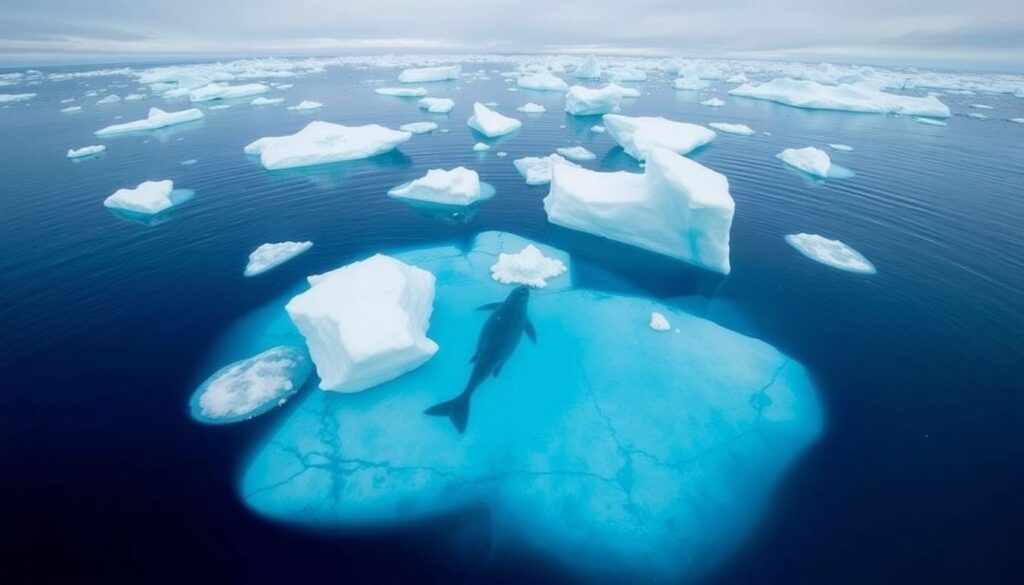 айсберги и киты - иллюстрация