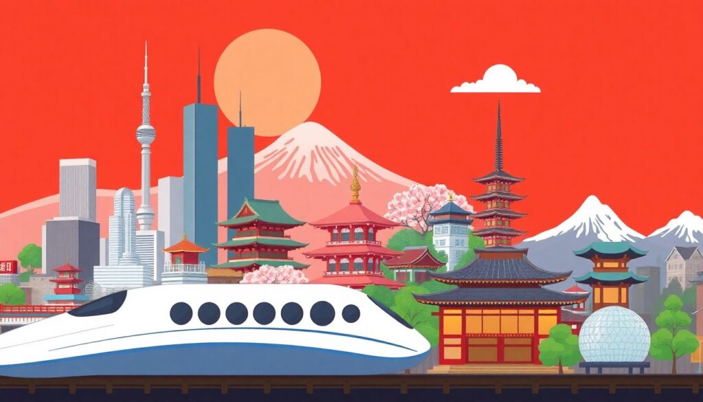 Путешествие по Японии на скоростных поездах Синкансэн - иллюстрация