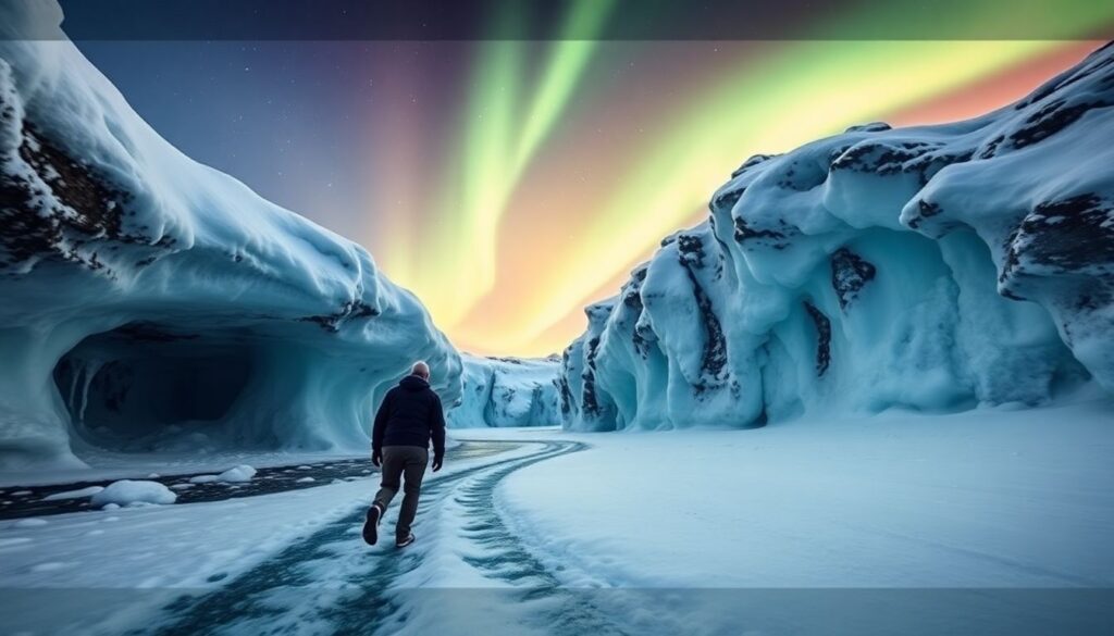 Путешествие по Исландии зимой: ледяные пещеры и северное сияние - иллюстрация