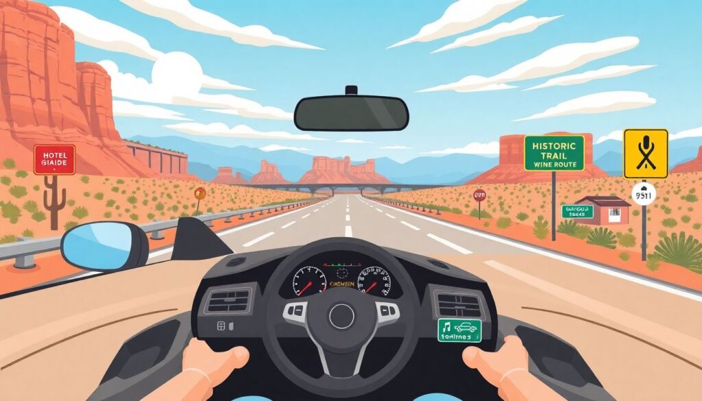 Путешествие на автомобиле по американскому Юго-Западу - иллюстрация