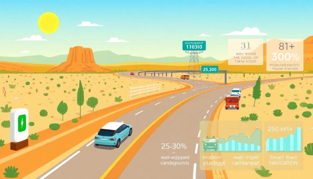 Путешествие на автомобиле по американскому Юго-Западу - иллюстрация