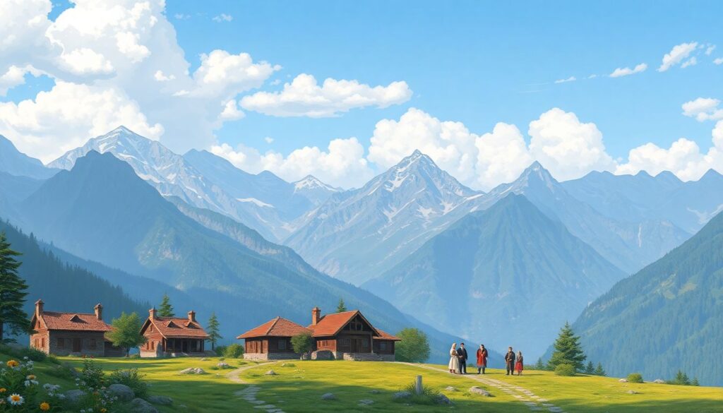 Путешествие по горам Кавказа в Грузии - иллюстрация