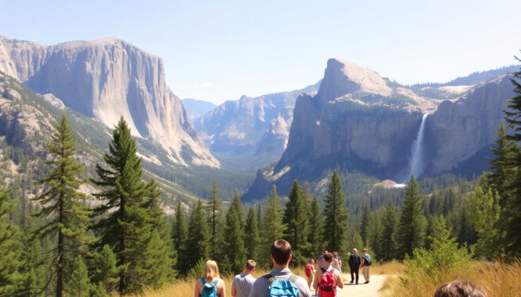 Путешествие по национальному парку Йосемити - иллюстрация