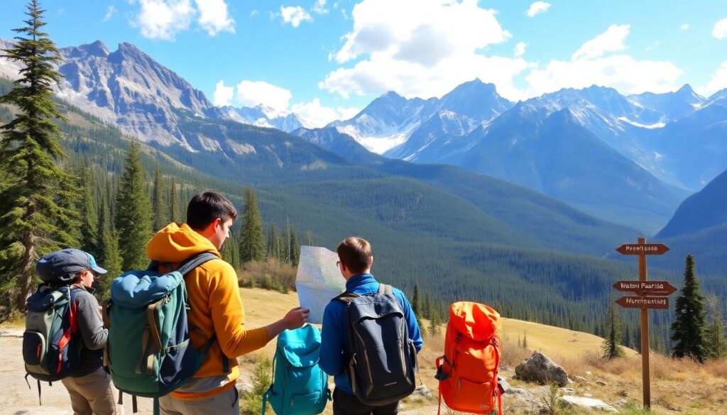 Путешествие по национальному парку Банф в Канаде - иллюстрация