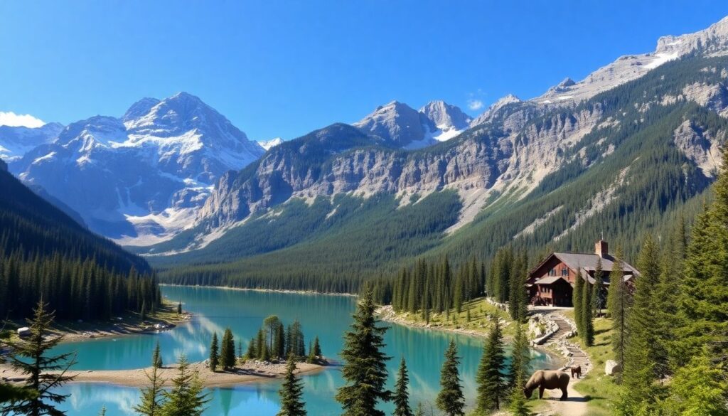 Путешествие по национальному парку Банф в Канаде - иллюстрация