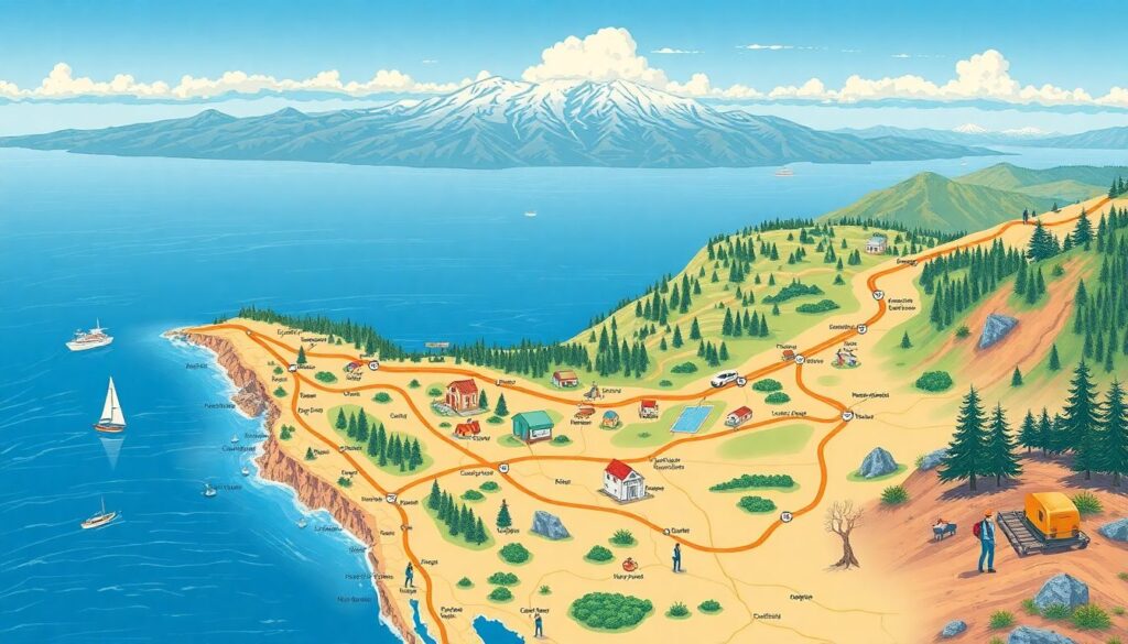 Путешествие по западному побережью США на машине - иллюстрация