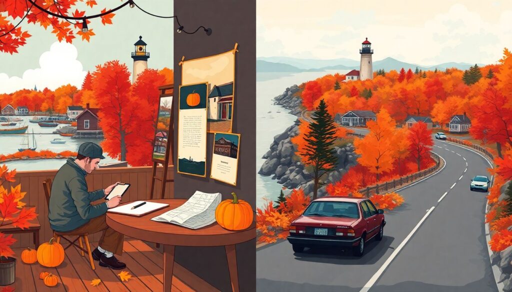Путешествие по Новой Англии осенью - иллюстрация